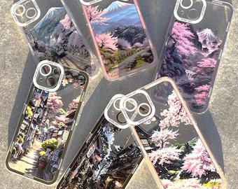Japanese Phone Case,  Streets Art City Mountains Aesthetic, Korean Anime Phone Cover iPhone 7-16 pro max & Samsung S24, S23, S22, A54, A53