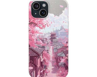 Sakura Japanische Anime Handyhülle, Benutzerdefinierte ästhetische koreanische Handyhülle, Pink Einzigartig Kawaii Tokyo iPhone 7-16 & Samsung S24 S23 S22 S21