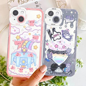 Funda de teléfono con gatito adorable, funda para iPhone con regalos de anime kawaii, funda animada divertida para iPhone 7-16 y Samsung S24 S23 S22 S21 Ultra Plus Serie A