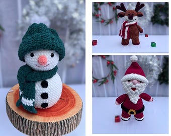 Christmas Bundle 3in1 Crochet Pattern, Santa Christmas Crochet Pattern, Christmas Crochet Pattern, Deer Pattern, Snowman Pattern, Christmas