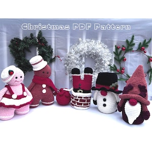 Christmas Bundle 5in1 Crochet Pattern, Santa Christmas Crochet Pattern, Gingerbread couple,Christmas Gnome Crochet Patterns, Snowman Pattern