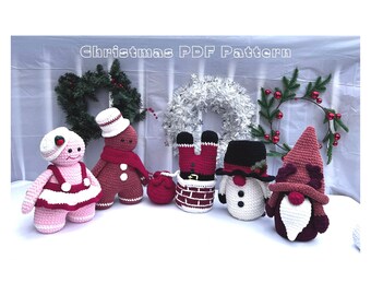 Christmas Bundle 5in1 Crochet Pattern, Santa Christmas Crochet Pattern, Gingerbread couple,Christmas Gnome Crochet Patterns, Snowman Pattern