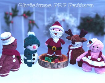 Christmas Bundle 5in1 Crochet Pattern, Santa Claus, Christmas Crochet Pattern, Gingerbread couple, Snowman Crochet, Crochet, Deer Pattern