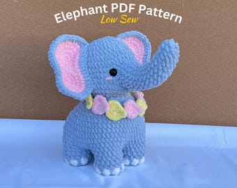 Elephant crochet pattern, low sew pattern, Crochet elephant Pattern, Crochet Plushie Pattern Bundle, Cute Crochet, Amigurumi tutorial PDF