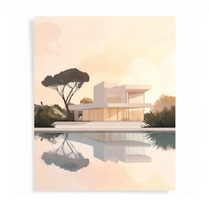 Oscar Niemeyer Inspired Architecture Print | Minimalist Modern House Digital Art | Mid Century Wall Decor | Contemporary Home Design