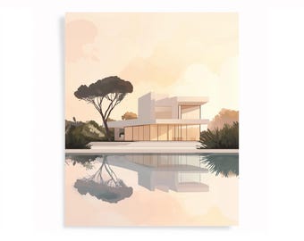 Oscar Niemeyer Architecture Print | Minimalist Modern Home (Digital Download)