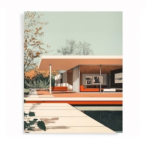 Mies van der Rohe Inspired Modern House Print | Minimalist Digital Art for Architecture Lovers | Mid-Century Home Decor Wall Art