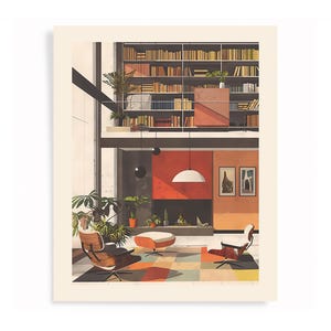 Modern House Interior Print / Architecture Poster / Charles & Ray Eames / Modern Architecture / Architectural Illustration print / Modernism
