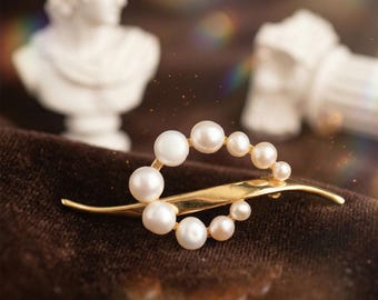 Broche de perlas de agua dulce francesas, elegante broche vintage, joyería romántica, regalo para ella.