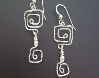 Sterling Silver Greek Key Earrings, Geometric Wire Jewelry, Minimalist Infinity Symbol, Teenage Girl Gift
