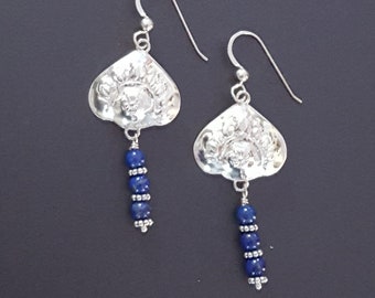 Sterling Silver Lapis Lazuli Earrings: Hammered Boho Gemstone Jewelry