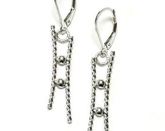 Sterling silver twisted wire ladder earrings, boho chic jewelry, contemporary everyday dangle earrings