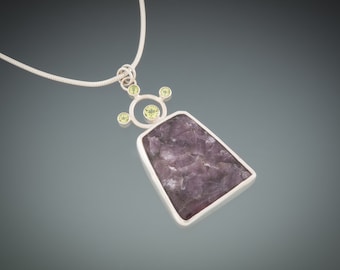 Peridot Lepidolite Sterling Silver Pendant Necklace: Art Deco Jewelry