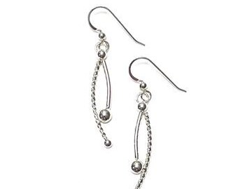 Sterling Silver Twisted Wire Wishbone Earrings: Minimalist Ball Accent