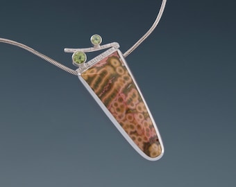 Sterling Silver Ocean Jasper Peridot Pendant Necklace - August Birthstone