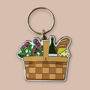 Picnic in Paris Keychain | French Keychain | Food Keychain | Wine Keychain  | Flower Keychain | Food Keychain | Enamel Keychain | Picnic