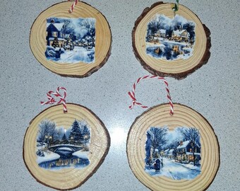 FREE In-Country Shipping! Batch Of 4 Live Edge Tree Ornaments! Please Read Full Description Before Buying! Do NOT Shop From Pictures Alone!