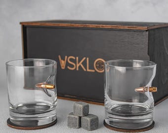 Vaso de whisky con bala incrustada, vaso con bala real, vaso para beber whisky escocés y bourbon, regalo de bar masculino, regalo para padrinos de boda