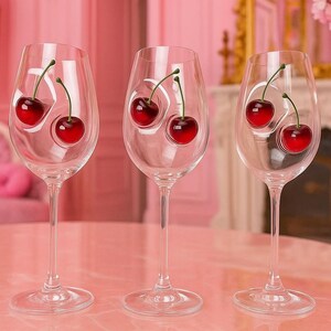 Luxury wine glasses, cherry decor glass, cherry glassware, unique wine glasses, girls party gift, romantic wedding gift box, gift for wife