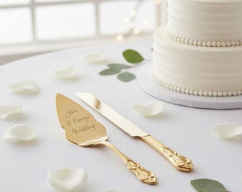 Knife & Server Set In Gold Tone Finish
