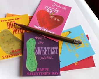 fruity valentine cards - printable - bright, happy, tiny - six instant flat cards for your favorite people