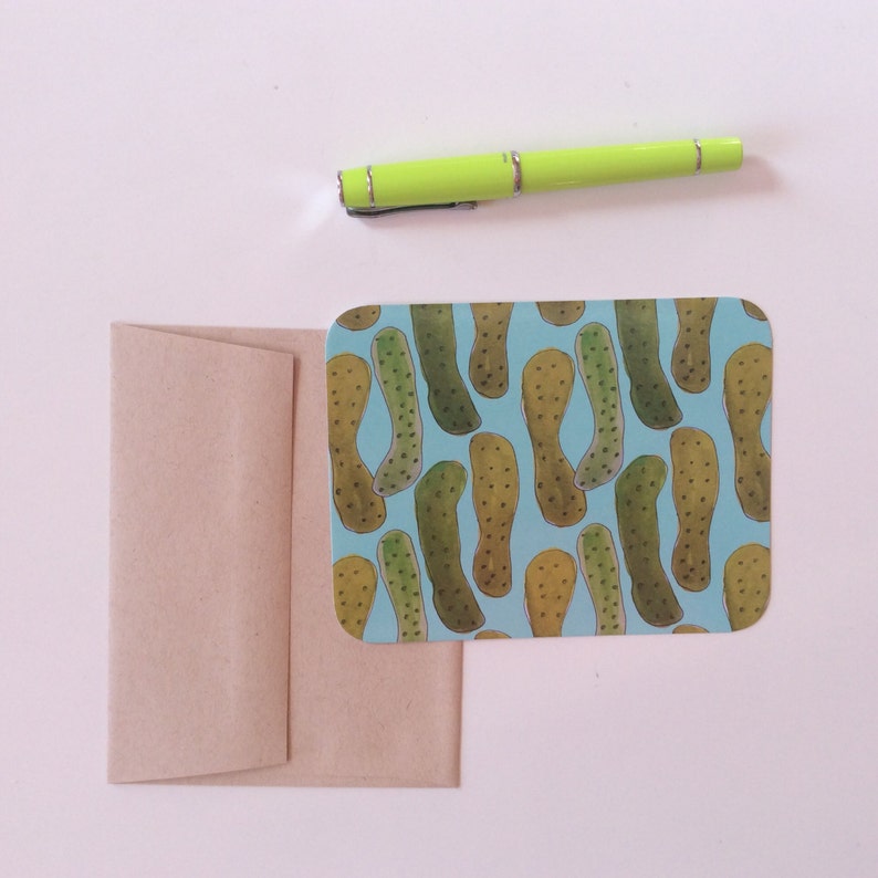 pickle design flat notecard set with matching envelopes. pickles in a repeat pattern, to delight your dill-loving friends. bild 4