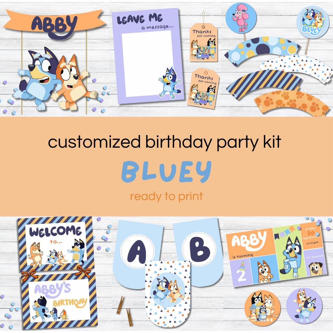 Pink Bluey A4 Party Kit