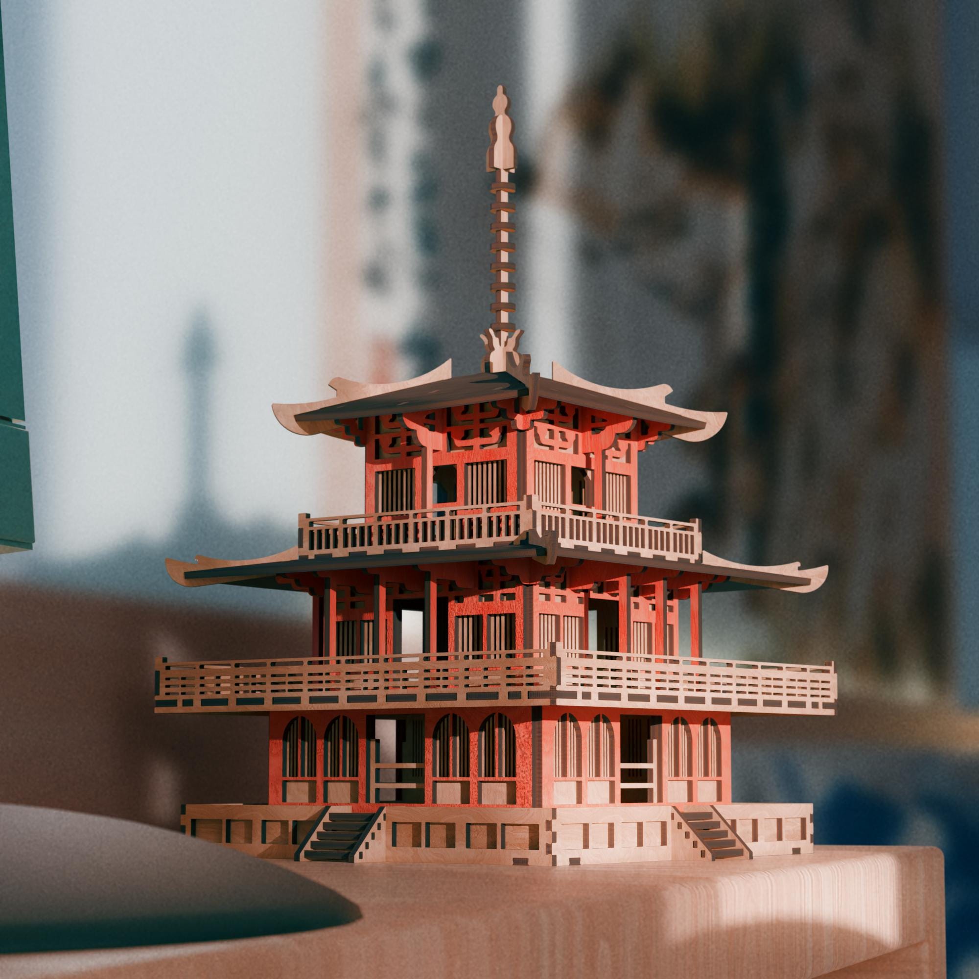 Three-storied Japanese Pagoda 3d Assembly Kit - Etsy