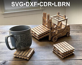 Forklift Model File | Laser Cut Plywood Design With Pallet Coasters