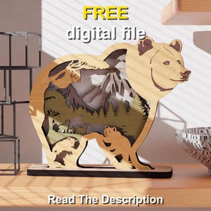 Archivo de corte láser de escena de oso 3D: Arte mural multicapa (descarga digital)