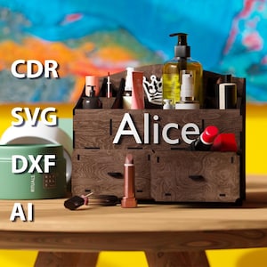 Scatola per il trucco in legno / Organizzatore per cosmetici e gioielli / Regalo / File di taglio laser da 1/8 pollici, 5 mm, 4 mm, 3 mm / Modello di taglio laser vettoriale DXF, SVG