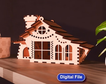 Lasergesneden kersthuis geschenkdoosbestand (svg, dxf, ai, cdr) (digitale download)