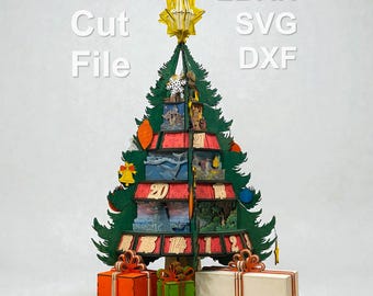 Advent Calendar Christmas Tree Laser Cut File, 30.8-Inch Story Design