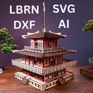 Lasergesneden Japanse pagode | Japanse tempelset | Lbrn Svg Dxf Cdr Ai Svg 3 mm lasergesneden bestand