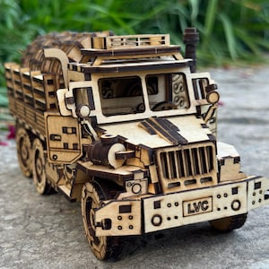 Cargo Truck 3D Wooden Puzzle Kit: Laser-Cut Plywood Model