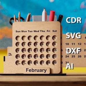 Organizador de mesa Calendário | Escritório | Armazenamento com suporte para caneta | Arquivo de corte a laser de 4,5 mm, 4 mm, 3 mm