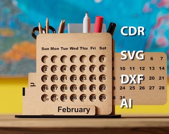 Desk Organizer Calendar| Office | Storage with Pen Holder | 4.5mm, 4mm, 3mm Laser Cut File
