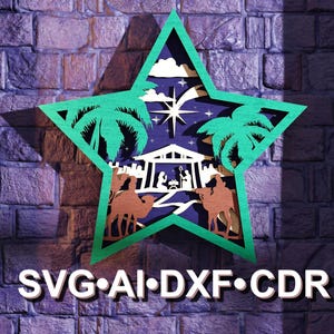 Layered Christmas Nativity Star Wall Decoration | SVG | Nativity Scene Room Christmas Decor | 1/8in, 5mm, 4mm, 3mm Laser Cut File