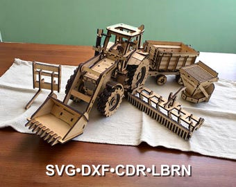 Tractor Laser Cut Model, Plywood Trailer and Loader Files