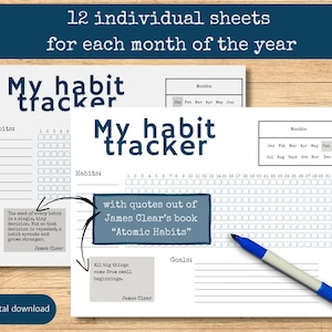 Motivational habit tracker with quotes by James Clear, author of Atomic Habits / Fitness Tracker / Healthy Habits / Download