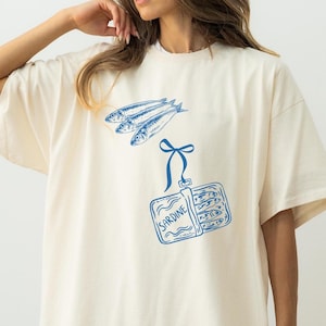 Sardine Coquette Graphic Tee,Mermaid Sardine Shirt,Coastal Aesthetic Mermaidcore Tee,Tinned Fish Shirt,Amalfi Oversized Comfort Colors Shirt