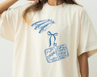 Sardine Coquette Graphic Tee,Mermaid Sardine Shirt,Coastal Aesthetic Mermaidcore Tee,Tinned Fish Shirt,Amalfi Oversized Comfort Colors Shirt