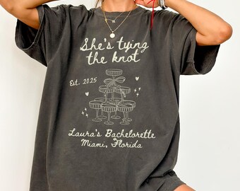 Custom Tying The Knot Bachelorette Party Shirt, Bow Bride Shirt,Doodle Tee, Bachelorette Shirts for Bride and Bridesmaids,Bachelorette Gifts