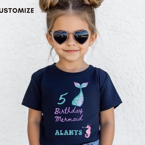Personalized Mermaid Birthday Shirt for Girls,Custom Age Mermaid Birthday Shirt,Mermaid Name Birthday Outfit,Cute Mermaid Birthday Party Tee