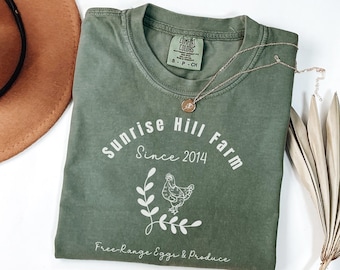 Camiseta personalizada de granja local, camiseta vintage de gallinas, regalo para la loca de las gallinas, camiseta de jardín, regalo para mamá de gallinas, regalo personalizado de granja local, lindo