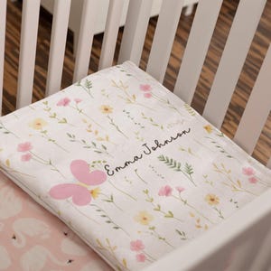 Custom Wildflower Baby Girl Blanket, Personalized Girl Name Blanket, Custom Toddler Girl Gift,Wildflower Baby Shower Gift,Cute New Baby Gift