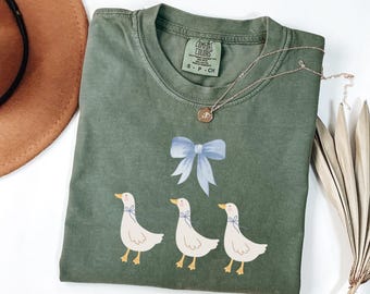 Vintage Blue Ribbon Goose Comfort Colors® T-Shirt, Retro Goose Coquette Tee, Funny Retro Shirt, Cute Women Goose Shirt, Funny Graphic Tee