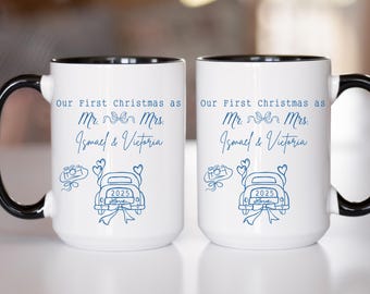 Custom First Christmas As Mr and Mrs Coffee Mug,Coquette Christmas Married Gift,Personalized Wedding Mug,Marriage Gift for Couple,Bride Gift
