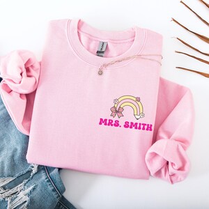 Custom Teacher Coquette Bow Sweatshirt, Custom Teacher Name Shirt, Teacher Appreciation Gift, Cute Teacher Gift, Back To School, New Teacher