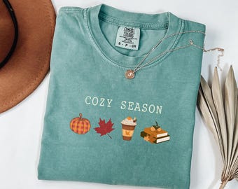 Mysig säsongströja, bokälskare höstgåva, pumpasäsongströja för kvinnor, söt pumpa-tröja, höstlöv-tröja, höstkaffe latte-tröja, mysig t-shirt